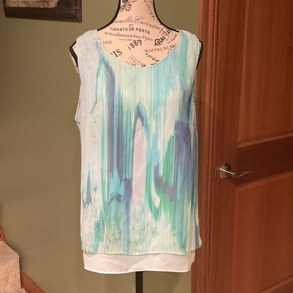 Apt. 9 Blue and Green Abstract Tank Top, Size L
